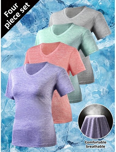  Dames T-shirt Effen Kleur Stijlvol Basic Korte mouw V-hals Normale tops Casual Sport Weekend Zwart Lichtgroen Blozend Roze Licht Paars Lichtgrijs Zomer Lente