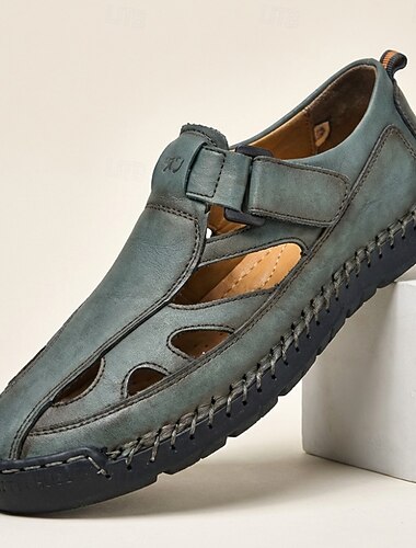  Mocasines casuales azules para hombre con aberturas y detalles cosidos a mano, zapatos transpirables para caminar al aire libre, ideales para viajes, uso diario, salidas de fin de semana y estilo casual de verano.