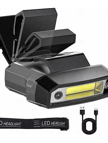  Tragbare Stirnlampe, 6 cm wiederaufladbare Laufstirnlampe, robuste Helmlampe, leichte LED-Kappenbeleuchtung zum Klettern, Joggen, Wandern, Campen und Angeln