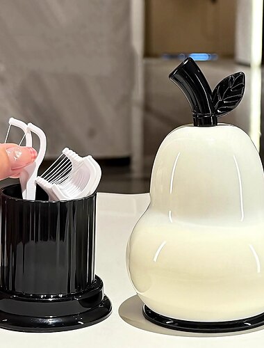  Boîte de rangement anti-poussière pour cure-dents et fil dentaire, contenant pour cotons-tiges, objet de décoration polyvalent pour la cuisine et le salon, porte-cure-dents en forme de poire.