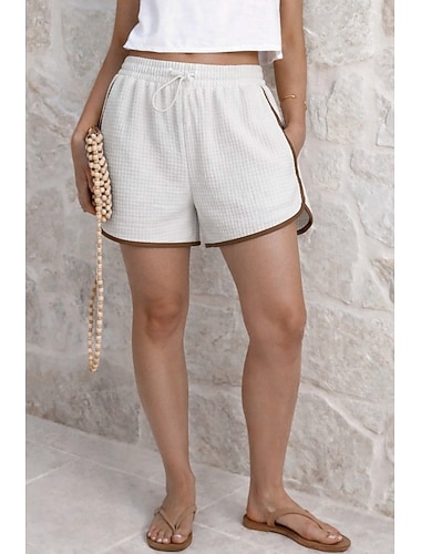  Damen Waffel-Shorts Shorts Sommershorts Strandshorts Urlaub Mode Alltagstauglich Kurz Mittlere Taille Einfarbig Einfach Patchwork Tasche Elastischer Bund Komfort Weich Atmungsaktiv Unelastisch
