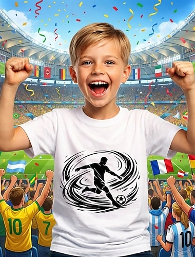  Jungen 3D Grafik Fußball T-Shirt Kurzarm 3D-Druck Sommer Frühling Sport Mode Streetwear Kinder 4-12 Jahre Rundhalsausschnitt Lässig Täglich Outdoor Normale Passform