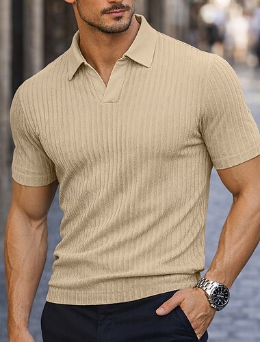  Herr Ribbstickad topp Golf pikétröjor Ledigt Arbete Kavajslag Ribbstickad polokrage Kortärmad Grundläggande Modern Ensfärgat Knappar Stickat Vår & sommar Sommar Vår Smal passform Blå Svart Vit Vinröd