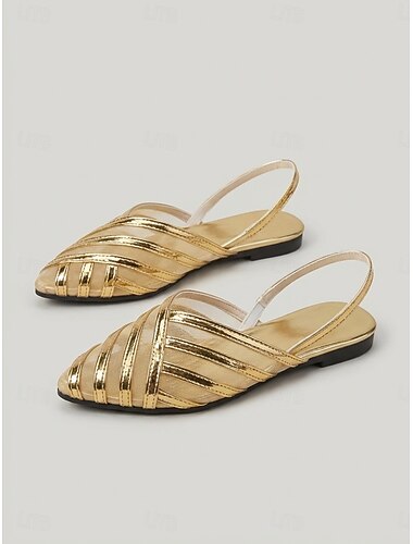  Escarpins dorés à bride arrière pour femme, ballerines métallisées à bout pointu pour un dîner en hôtel ou des vacances &événements estivaux en soirée