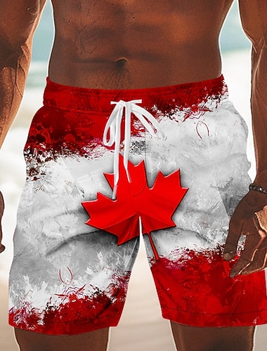  Homme Canada Football Drapeau / Drapeau national Maillots de bain Maillots de bain shorts de bain Shorts de Surf Taille Moyenne Patriotique Fête Poches Latérales doublure en maille Taille élastique