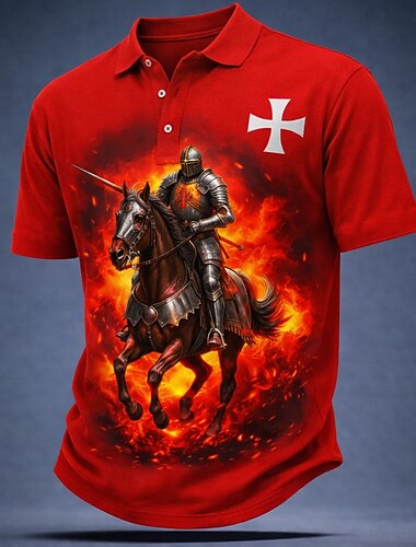  Herr Kors Pikétröjor Kortärmad Polotröjor Kavajslag Vintage Ledigt Gata Fritids- 3D-utskrift Knappar Nättyg som andas Sommar Vår Svart Rubinrött Brun