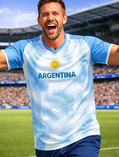  Herr Geometrisk Lutning argentina Fotbollssommar Global matchning Träningsskjorta Löpartopp Sommar Kortärmad UPF 50 Snabb tork Andningsfunktion Gym Track Blå och Vit Sportkläder Sportkläder