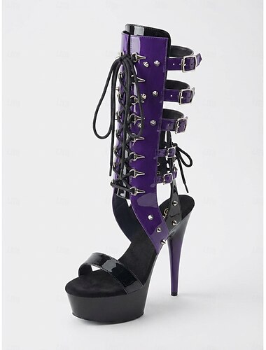  Damen-Plateau-Stiefel mit 15 cm Absatz – Schnürstiefel mit Nieten, Stilettoabsatz und perfekt für Pole Dance und Partys im Nachtleben &Clubkleidung