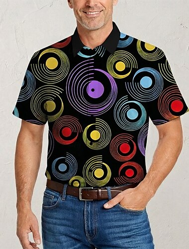  Retro Vintage Hippie Anos 70 Camisa Mangas curtas Hippie Geométrica Retro Fantasia Homens Festival de Música Festa Roupa Diária Adulto Camisa Primavera Verão