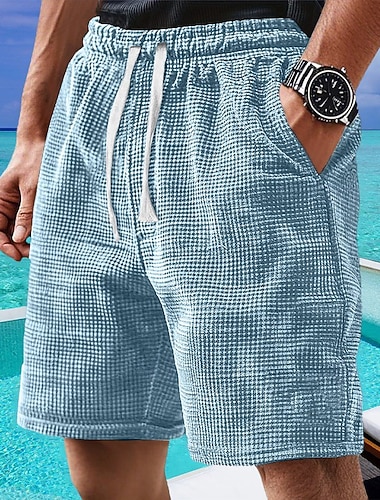  Herren Waffel-Shorts Shorts Sommershorts Freizeitshorts Kordelzug Tasche Elastischer Bund Einfach Komfort Atmungsaktiv Kurz Outdoor Urlaub Sport Lässig Weiß Hellgrün Mikroelastisch