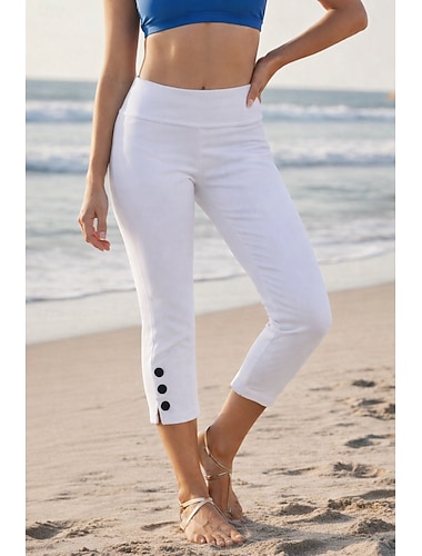  Dame Tynn kinesisk 3/4 ben Koselige leggings Ferie Grunnleggende Fritid Kalv lengde Naturlig عادي Delt Komfort Hurtigtørkende Myk Elastisk Feriereise Fritid / hverdag Hvit Svart Sommer Vår Mager