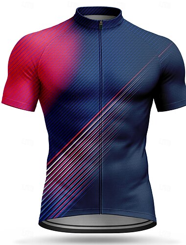  Herren Radtrikot Gestreift Kurzarm Fahhrad Trikot Oberteil mit 3 Gesäßtaschen UV-beständig Schnelltrocknend Mit Taschen Frontreißverschluss Sport Dunkelmarine Purpur Orange Bekleidung