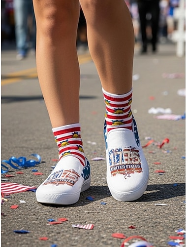  Verenigde Staten 250e Verjaardag Dames America Slip-On Canvas Sneakers - Patriottische USA Vlag Print Lichtgewicht Ademend Casual Schoenen voor Onafhankelijkheidsdag Parades  Dagelijkse Straatmode