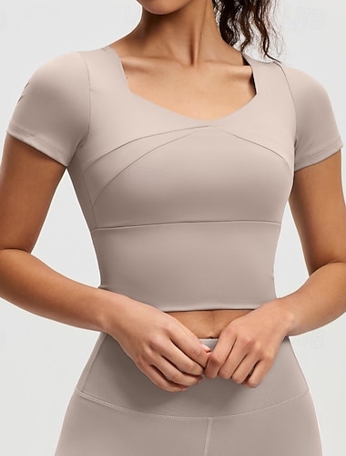  Damskie Bluza dresowa Koszulka / T-shirt Top do jogi Dekolt w kształcie litery V Szybkie wysychanie Lekki Wygodny Sportowy Krótki rękaw Sport Jednokolorowe Top Dla Trening w siłowni Bieganie Zdatność