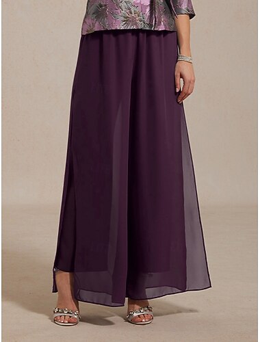  Dames Brutaal Elegant Volledige lengte Medium Taille Effen Kleur Elastische tailleband Rekbaar Casual Dagelijks Feestdagen Aubergine Zomer Lente Herfst