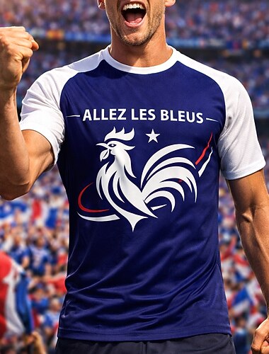  Férfi Franciaország Foci nyár Globális egyezés Pulóverek Majica za trčanje Nyár Színes Rövid ujjú UPF 50 Gyors szárítás Légáteresztő Hétköznapi Futás Kocogás Fitnesz Medence sportruházat Sportruházat