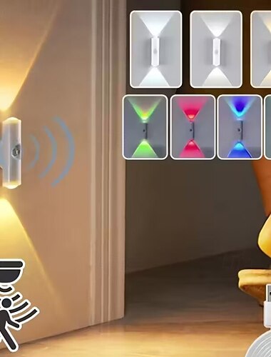  Умный индукционный RGB-ночник, 3 регулируемых цветовых режима, перезаряжаемый через USB-C, магнитное крепление, градиентная подсветка для спальни, лестницы, ступеней. &праздничное оформление