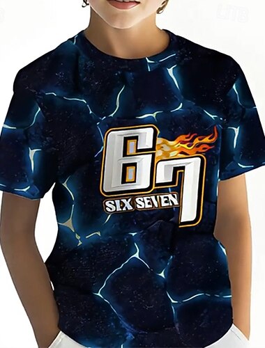  Jongens 3D Grafisch Kleurgradatie Grappige Slang 67 T-shirt Korte mouw 3D-afdrukken Zomer Lente Sport Modieus Streetwear Kinderen 4-12 jaar Strakke ronde hals Casual Dagelijks Buiten Normale pasvorm