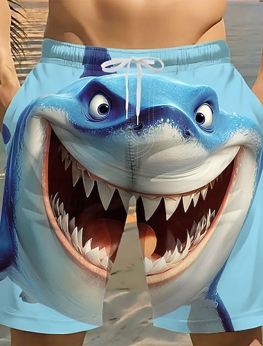  Voor heren Haai Lach gezicht tekenfilm dieren Lange zwembroeken Badpakken Zwembroeken Boardshorts Medium Taille Grappig Strandvakantie Zijzakken Mesh voering Elastische tailleband met trekkoord