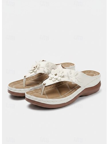  صندل نسائي بكعب إسفيني منقوش بالزهور باللون الأصفر - صندل مريح سهل الارتداء لفصل الصيف غير الرسمي وارتداء الشاطئ