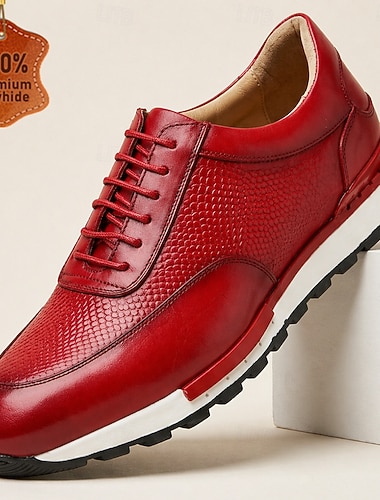  Baskets montantes rouges en cuir pour homme, en cuir de vachette de qualité supérieure, style décontracté et moderne, parfaites pour le bureau, les événements sociaux et le quotidien.
