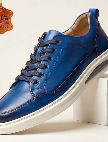  Blaue Herren-Sneaker aus echtem Leder, leichte und bequeme Schnürschuhe für Alltag, Reisen, Pendeln, Wochenendausflüge und einen eleganten Freizeitlook.
