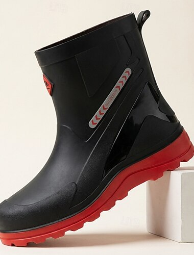  Schwarze, wasserdichte Herren-Regenstiefel, mittelhoch, strapazierfähig, rutschfest und wetterfest – ideal für Regentage, Gartenarbeit, Angeln und andere Outdoor-Aktivitäten.