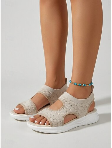  Beige gebreide sandalen voor dames – lichtgewicht, ademende zomersandalen om mee te wandelen, op reis te gaan of voor dagelijks gebruik.
