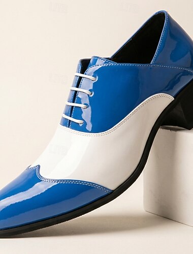  Herresko i blått og hvitt, oxfordskinn med snøring, formelle kjolesko, moteriktig fottøy til bryllup, fester, banketter, sceneopptredener og kveldsarrangementer