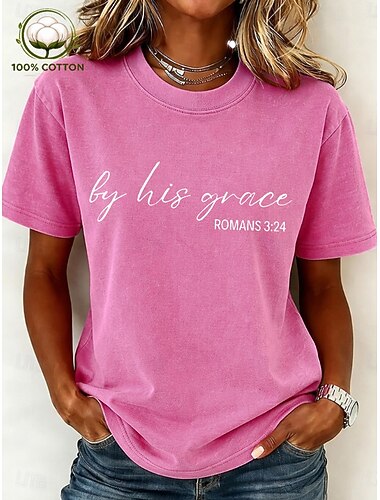  Γυναικεία Μπλουζάκι Στάμπα Πλύσιμο με οξύ Πλύνθηκε σε στυλ vintage Γράμμα Στυλάτο Βασικό Κλασσικό Κοντομάνικο Στρογγυλή Ψηλή Λαιμόκοψη Μακριές μπλούζες Causal Καθημερινά