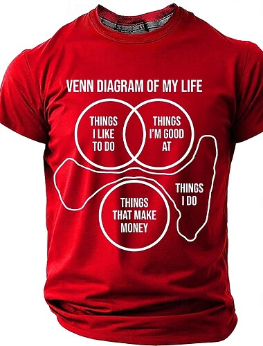  私の人生のベン図、私がすること、男性用、面白い、皮肉、ユーモラス、機知に富んだTシャツ、グラフィック、半袖、クルーネック、彼への誕生日プレゼント、オフィスユーモア、ジョークギフト、デザイナー衣料、アパレル