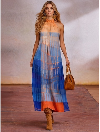  Per donna Abito Midi Vestito Estivo Abito a trapezio Vestito all'americana Abito a spalle scoperte Vacanza Festa Casual All'aperto Spiaggia Feste Vestibilità comoda Ombre Grafico Leopardo Senza