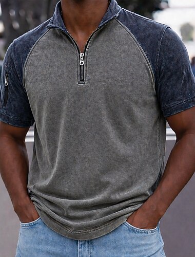 Homme Polo Chemise 100% coton délavée à l'acide Occasionnel Fête Revers Manche Courte Mode Basique Uni Texturé Boutons Vintage Été Printemps Bleu Noir Violet Vert Gris Polo