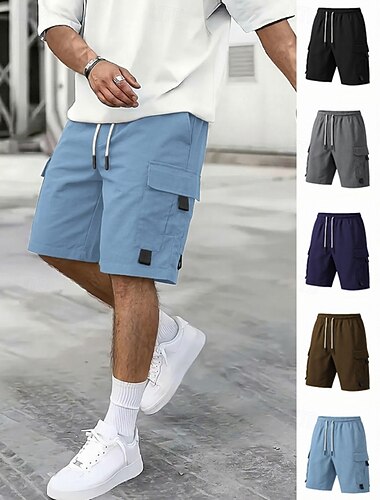  Homme Pantalon cargo Shorts cargo Shorts Short décontracté Avec Poches Taille Élastique Uni Longueur Genou Occasionnel Extérieur Vêtements de rue Mode Streetwear Noir bleu marine Non Elastique