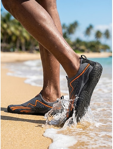  Chaussures aquatiques noires et orange pour hommes, à séchage rapide, légères et respirantes, idéales pour les activités nautiques, les promenades sur la plage, la natation, la randonnée en rivière, le kayak et les aventures en plein air.