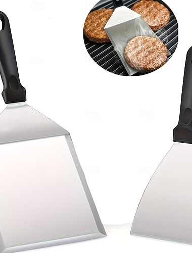  2 kpl grillihampurilaisten murskaussetti, ruostumattomasta teräksestä valmistettu lastasetti, jossa on suuri hampurilaismurskain, hampurilaisprässi ja grillilastan, ihanteellinen ulkogrillaukseen,