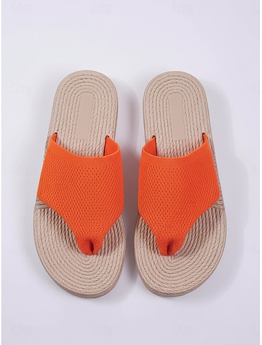  Sandali da donna arancioni in maglia: ciabatte estive leggere e piatte, perfette per il tempo libero, la spiaggia e l'uso quotidiano.