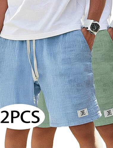  Homme Short en coton et lin Shorts d'été Shorts de plage Short décontracté Cordon de serrage Avec Poches Taille Élastique Uni Confort Respirant Longueur Genou Plage Vacances Fête Hawaïen Occasionnel