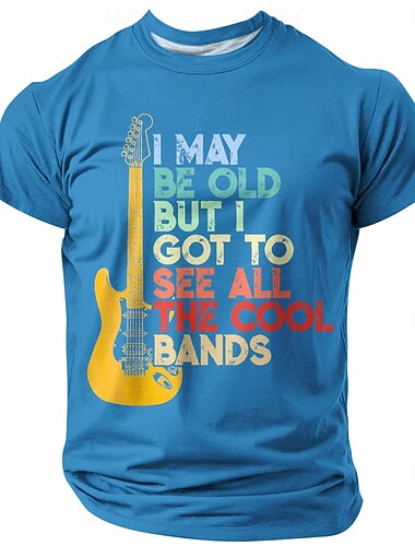  T-shirt homme « Je suis peut-être vieux, mais j'ai vu tous les groupes cools » coloré, style vintage, avec motif guitare, coupe classique, rétro, rock, cadeau, vêtements de créateur, tailles S, M, L,
