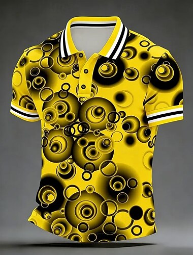  Voor heren Meetkundig Poloshirts Korte mouw Poloshirt Overhemden met kraag Casual Sportkleding 3D-afdrukken Knop Zomer Lente blauw Geel Groen