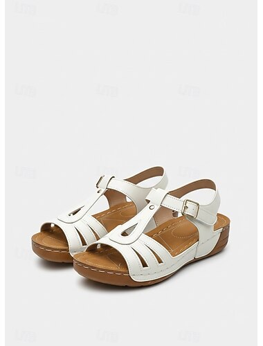  barna t-pántos csatos női szandál - kényelmes műbőr szandál mindennapi viselethez és szabadtéri tevékenységekhez