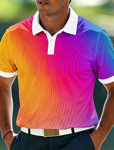  Voor heren Meetkundig Poloshirts Korte mouw Poloshirt Overhemden met kraag Casual Sportkleding Alledaagse kleding 3D-afdrukken Knop Zomer Lente blauw Paars Groen