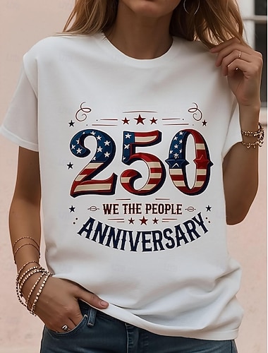  Onafhankelijkheidsdag Amerikaanse verjaardag patriottische vrouwen T-shirt grafisch vlag vintage stylish klassiek korte mouwen crewneck ronde hals dagelijkse weekend afdruk wit zomer voorjaar herfst