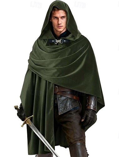  Medievale Rinascimento Mantello Con cappuccio Vichingo Ranger Tinta unica Costume Unisex Vichingo Halloween Carnevale Feste Performance LARP Adulti Mantello