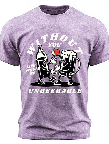  Ohne dich wäre das Leben unerträglich. Lustiges T-Shirt mit Acid-Wash-Motiv, Bier-Wortspiel, Retro-Cartoon-Print, Kurzarm, normale Passform, Rundhalsausschnitt, Party-Bar-Designer-Kleidung, Größen S,