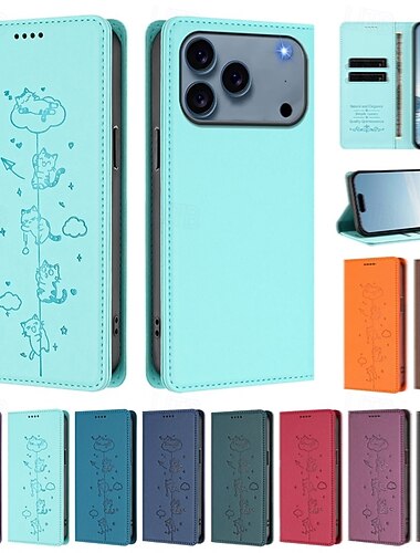  telefon Etui Til iPhone 17 Air 17 Pro Max iPhone 17e 16 15 14 Pro Max Plus 16e 13 Pro Max Mini Lommebok-kortveske Støtsikker Katt TPU PU lær