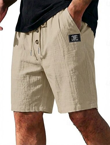  Homme Shorts Shorts en Lin Shorts d'été Shorts de plage Cordon de serrage Taille Élastique Uni Confort Respirant Longueur Genou Quotidien Extérieur Fête Vacances Mode Bleu Noir Non Elastique