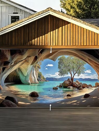  gobeläng Garageportkåpa Stor hängande Strand Vintage 3D Idyllisk Fest Utomhus Bakgrundsfotografering Ytterdörr Heminredning