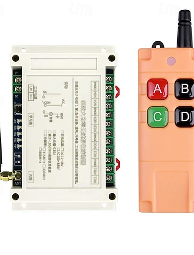 30A trådløs fjernkontrollbrytersett med høy effekt, DC 12V 24V 36V 48V 4-kanals RF-relémottaker med lang rekkevidde ABCD-fjernkontroll, universell kraftig kontroll for motor, portåpner, pumpe, vinsj,
