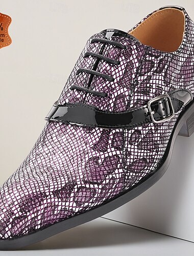  Herresko i premium ekte skinn, lilla, slangeskinnspregede oxfordsko med spennedetaljer og snøring, luksuriøse pensko for forretningsmenn, bryllup, banketter, kontor og elegant herre-aftenantrekk